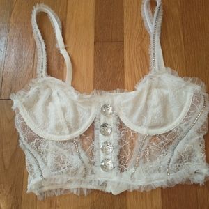 VS For Love & Lemons White Mesh Lace Ruffle Corset Women Small